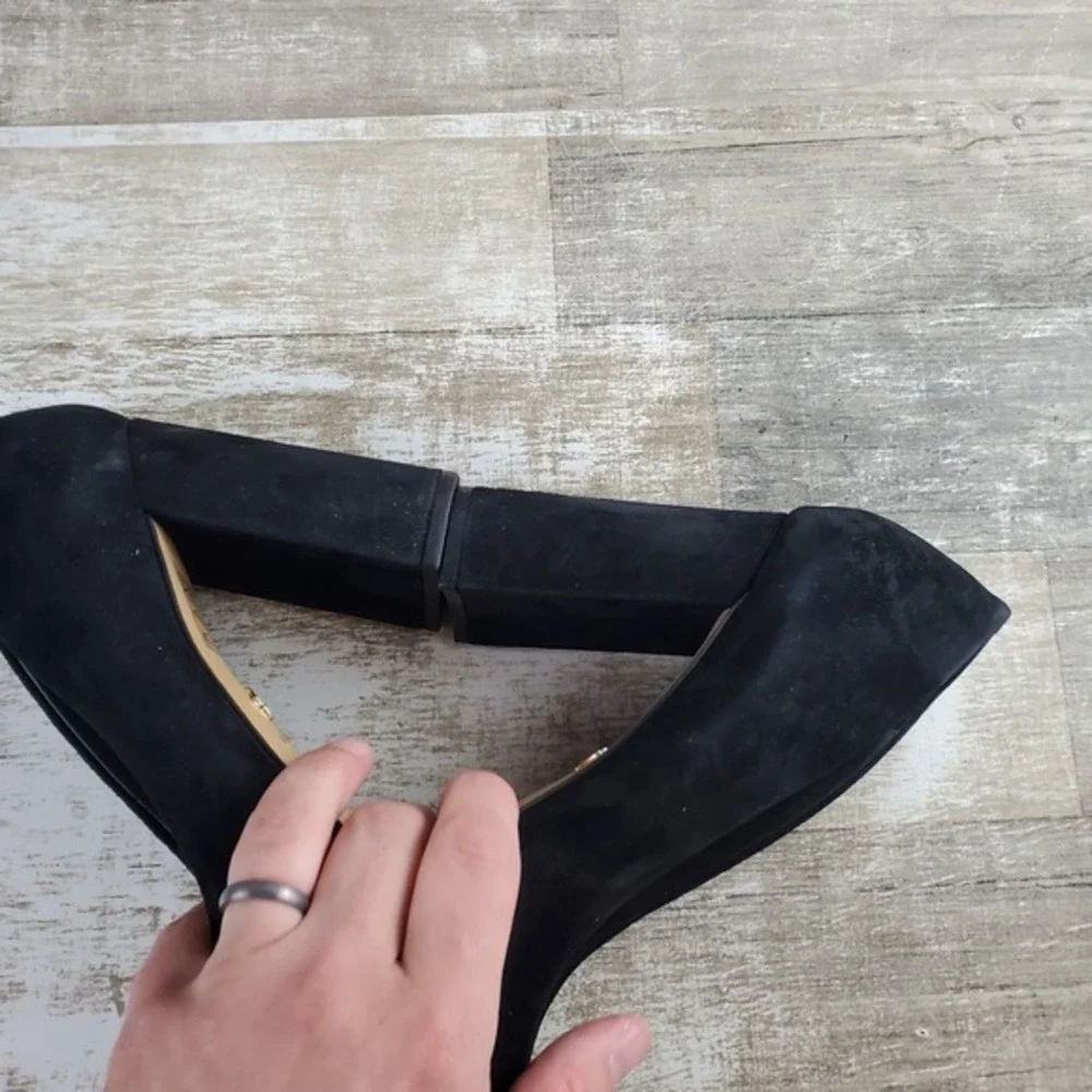 ALDO Javabriryn‎ Womens Pumps Sz 10 Black Suede Slip On Pointed Toe Block Heel
